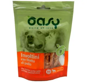 Oasy snacks Chicken Jerky with Rawhide twisted stick (Involtini filletto di pollo)