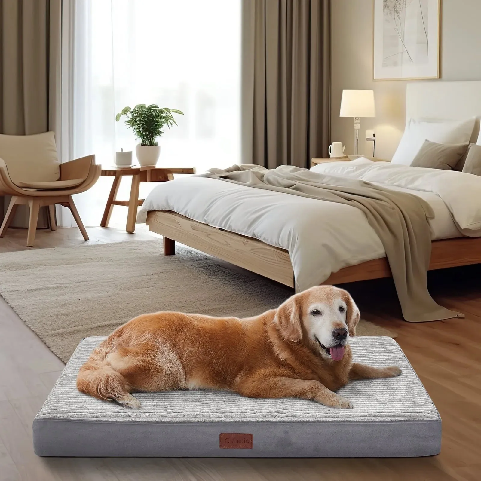 Ophanie Gray 35in Orthopedic Dog Bed For Large Dogs with Egg Crate Foam Support and Non-Slip Bottom, Waterproof and Machine Washable Removable Pet Bed Cover,L size(35"x22"x3.5")