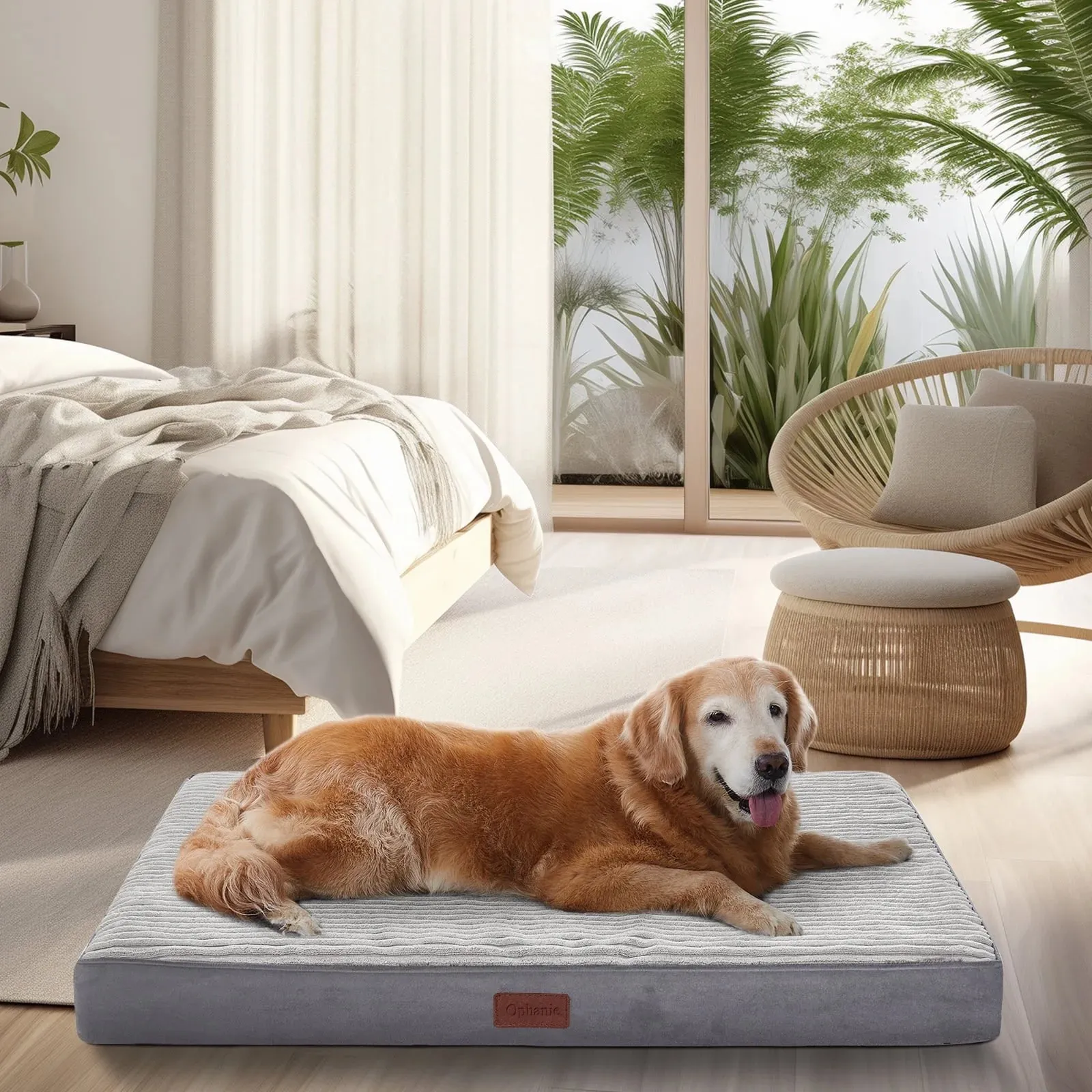 Ophanie Gray 35in Orthopedic Dog Bed For Large Dogs with Egg Crate Foam Support and Non-Slip Bottom, Waterproof and Machine Washable Removable Pet Bed Cover,L size(35"x22"x3.5")