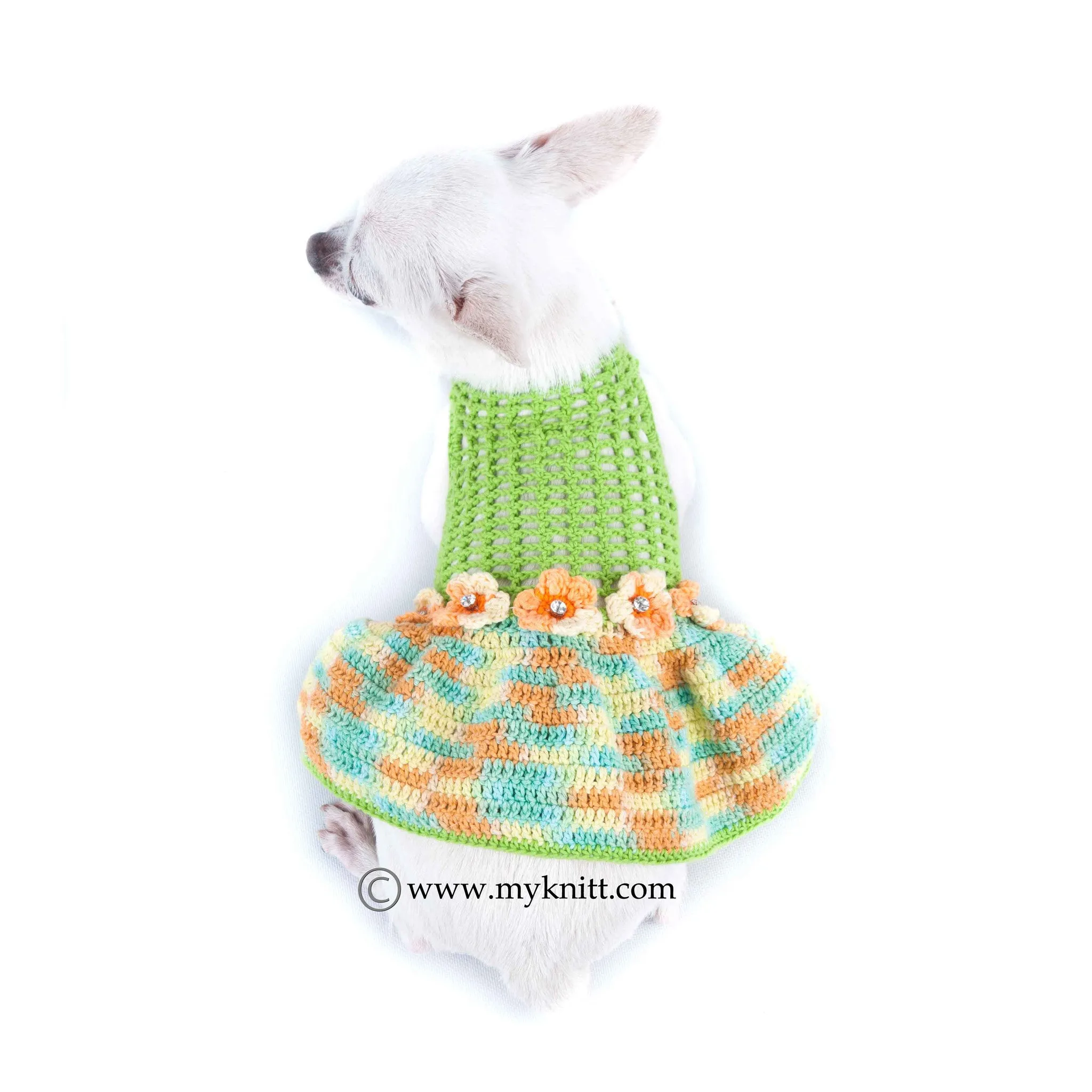 Summer Dog Dress Green Yellow Flower DF15