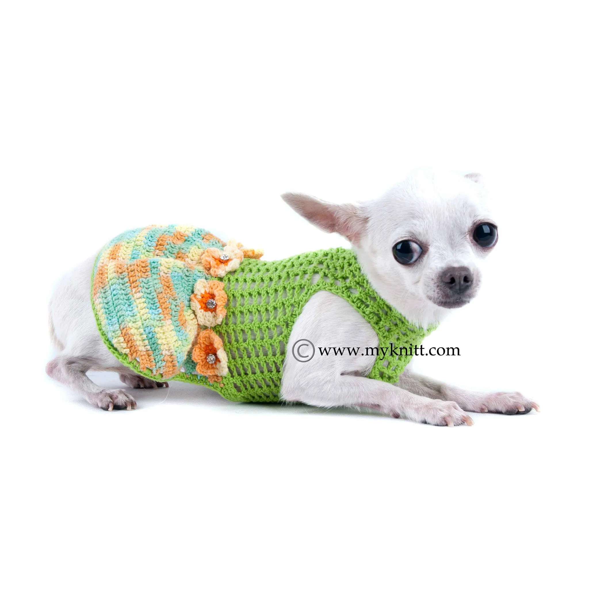 Summer Dog Dress Green Yellow Flower DF15