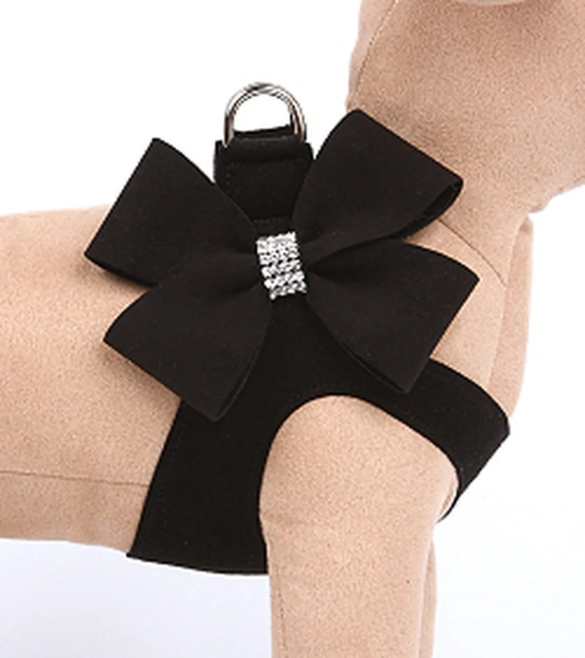 ultra-suede step in harness with bow - black