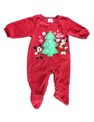 UNISEX SIZE 6/9 MONTHS - DISNEY, MY 1st Christmas Fleece One-piece EUC B3
