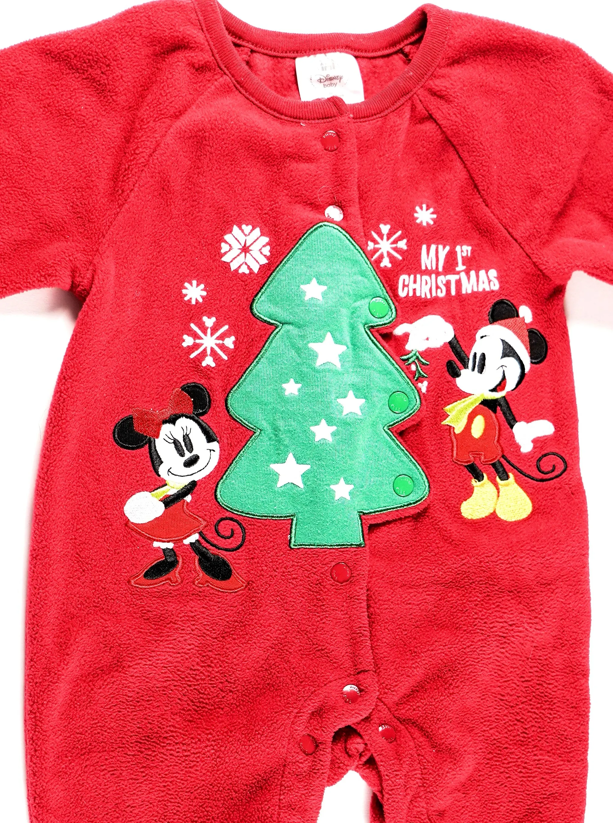 UNISEX SIZE 6/9 MONTHS - DISNEY, MY 1st Christmas Fleece One-piece EUC B3