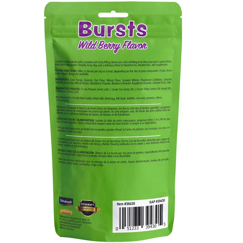 Vitakraft Bursts Wild Berry Flavor Nibble Treat for Rabbits, Guinea Pigs & Hamsters, 1.76-oz