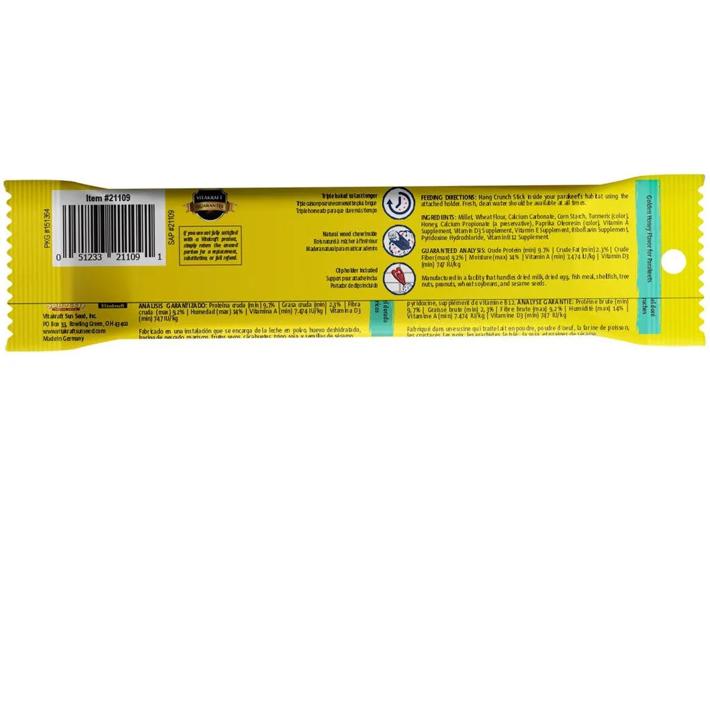 Vitakraft Curnch Sitcks Golden Honey Flavor Treats for Parakeet, 2 Sitcks